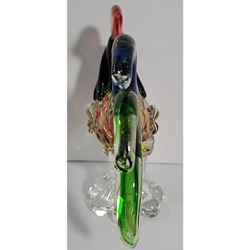 Hand Blown Murano‎ Style Glass Rooster Figurine Multicolored Farmhouse Country